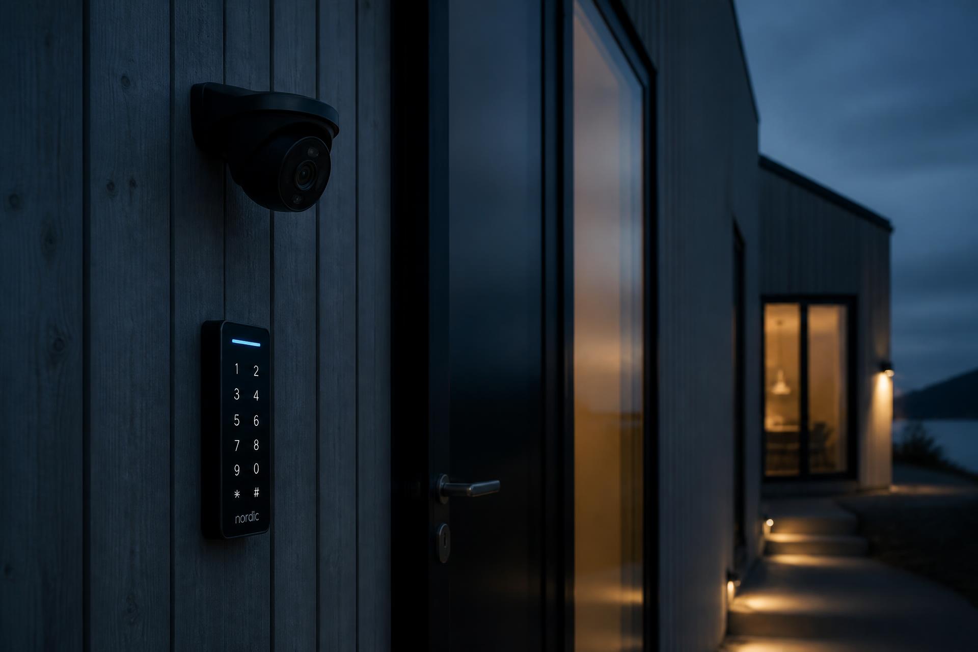 Overvågningskamera og adgangskontrol-tastatur på en husfacade